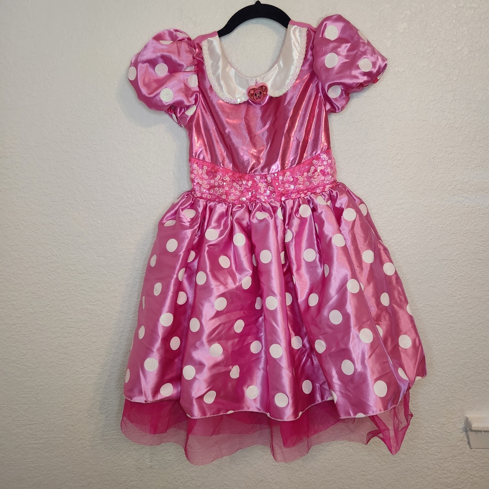 Disney Store Minnie Mouse Pink White Costume Dress Child Size 7/8 Heart Cameo